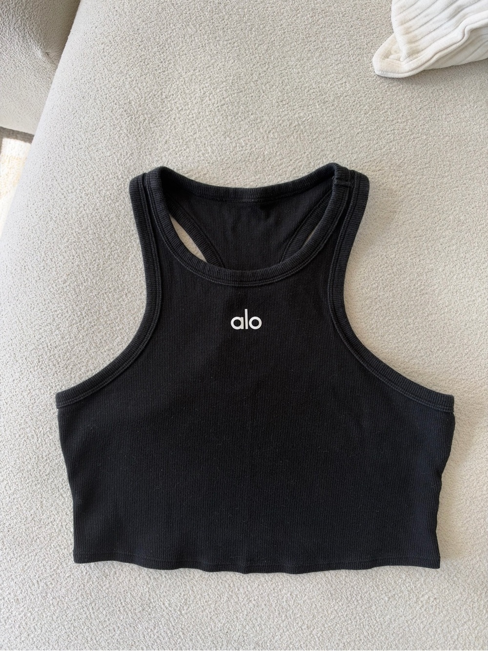 Alo Yoga Aspire Tank Black White Cropped Ribbed Racerback Top M